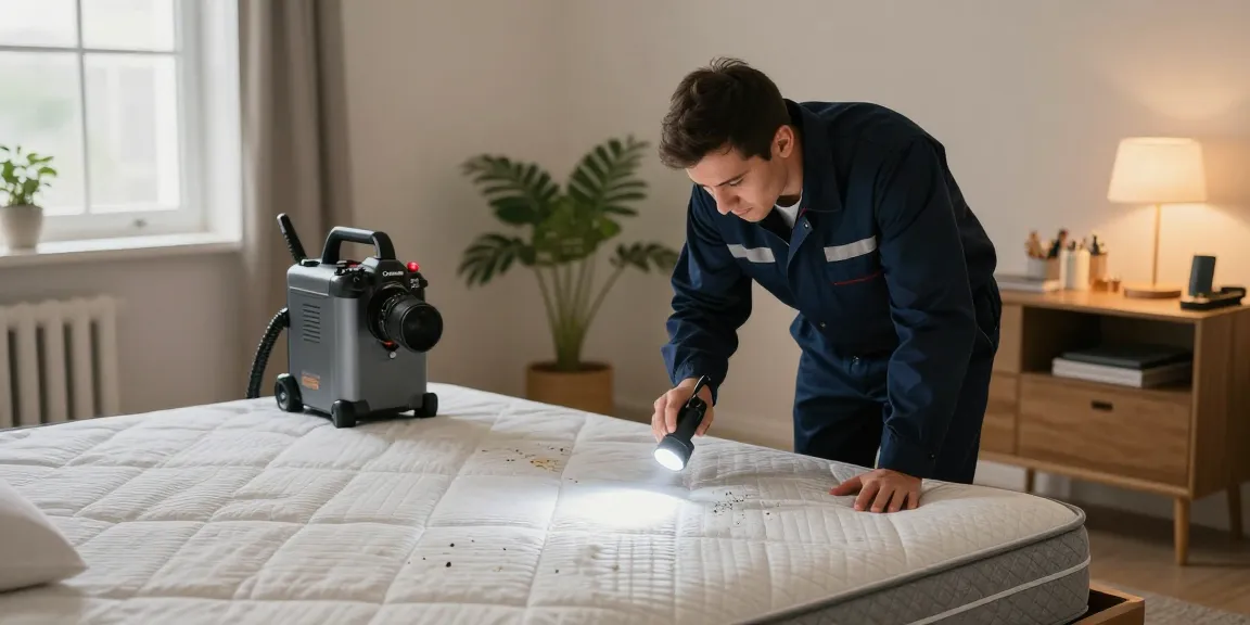 Bed bug removal professional inspecting a bedroom for bed bugs while ensuring a clean and cozy environment.
